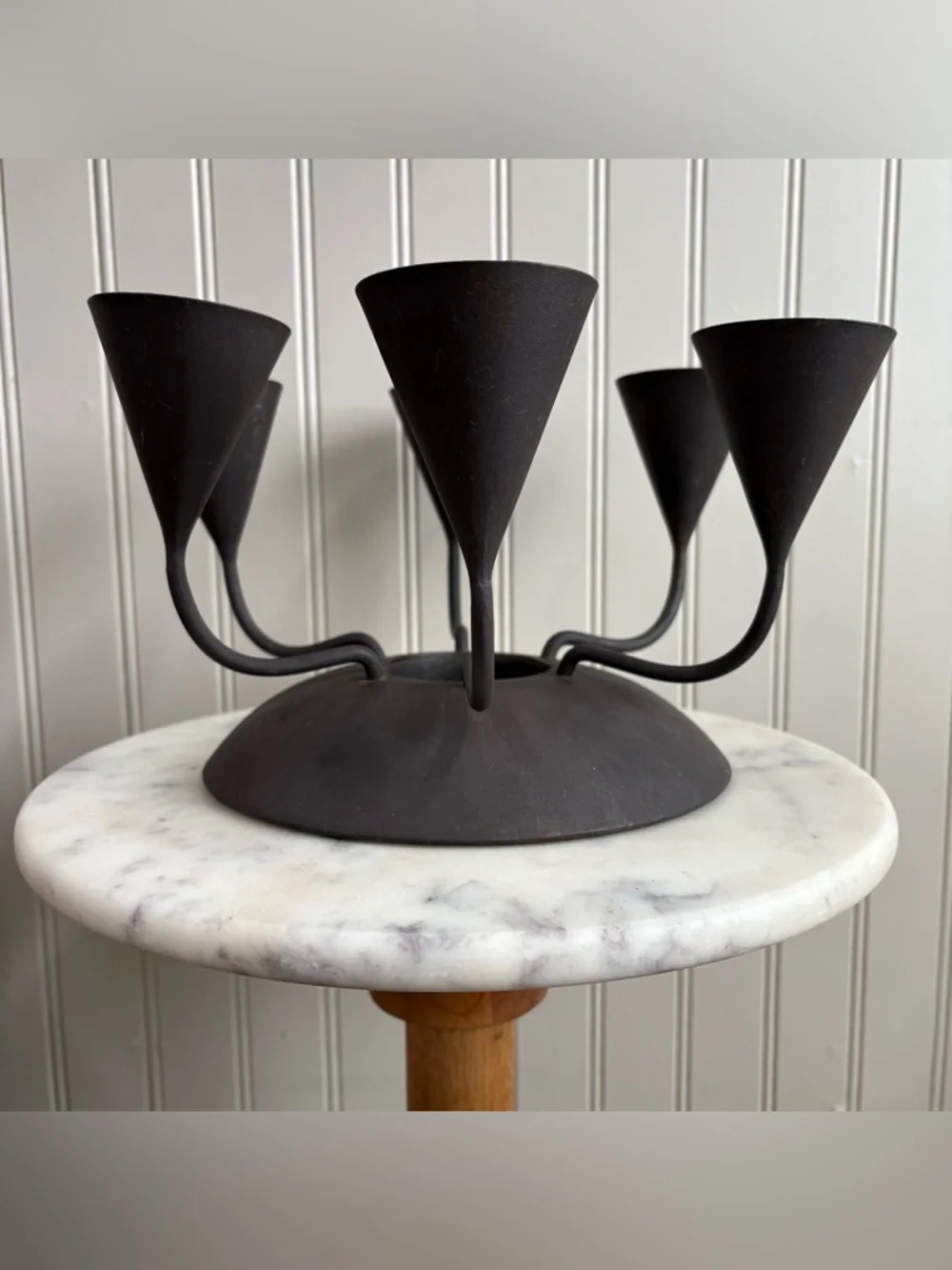 Pottery Barn Brutalist Raw Metal Candle Holder Centerpiece Brown Contemporary
